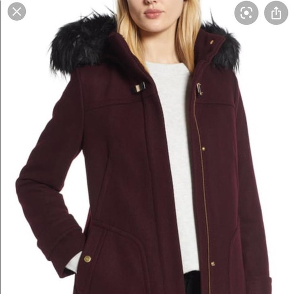 Cole Haan Womens Duffle Coat with Faux Fur - Picture 5 of 5